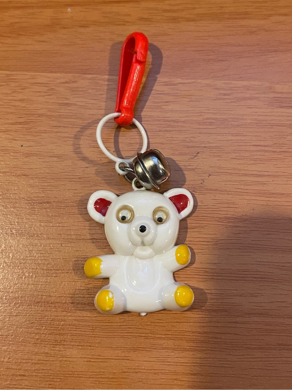 Vintage 1980s Plastic Bell Charm White Bear 80s Clip On Necklace